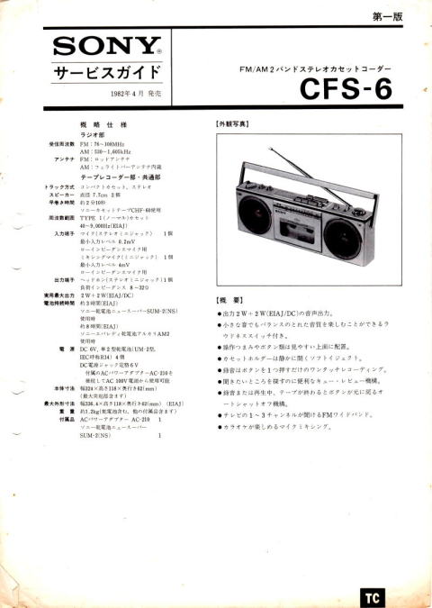 SONY・サービスガイド・サービスマニュアル 1982年(昭和57年)