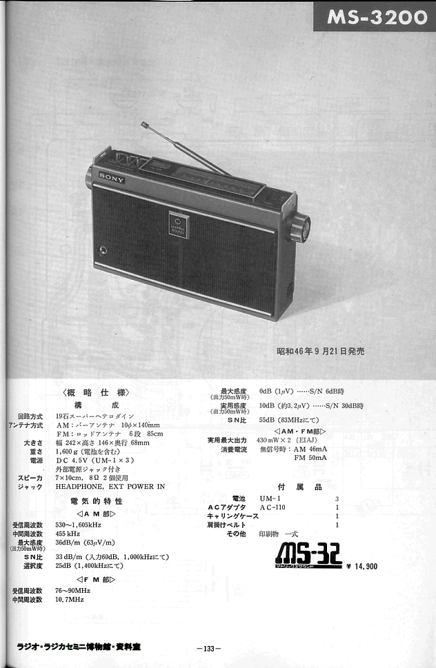 ラジオ・ラジカセミニ博物館・SONY・トランジスタラジオ・1971年(昭和46年)